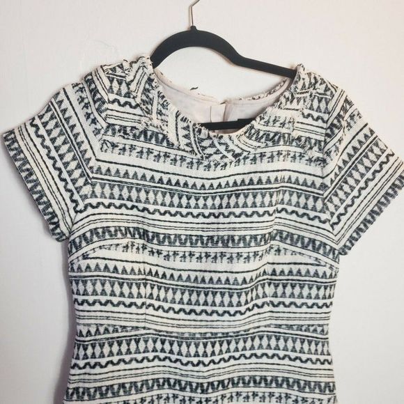 Banana Republic Cotton Poly Off White Geometric A-line Dress Size 10 - Picture 7 of 10